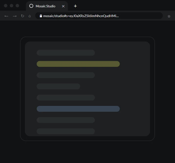 A browser tab open on a Mosaic share link, with the snippet carried in the address after the #.