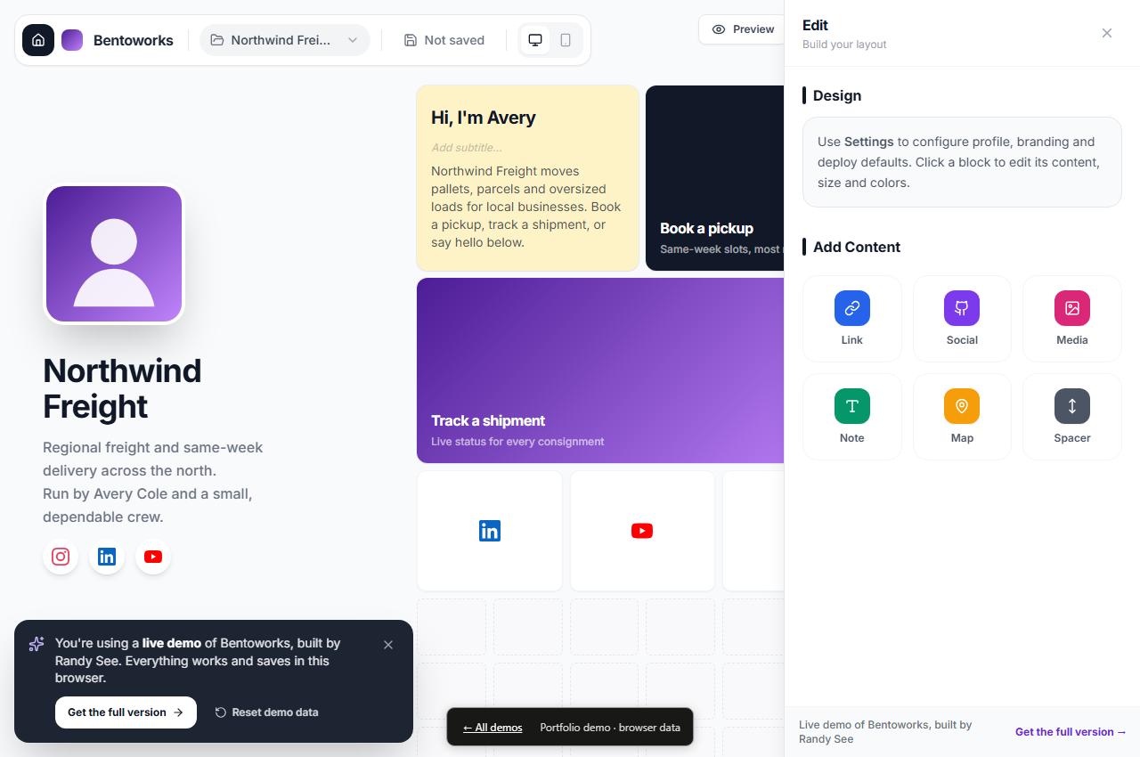 Bentoworks interface