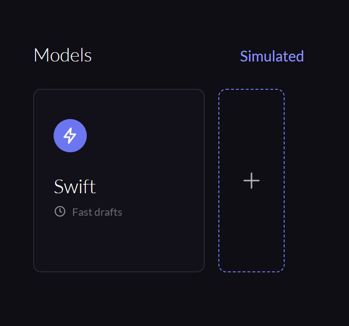 The Swift model card next to an empty slot for your own provider