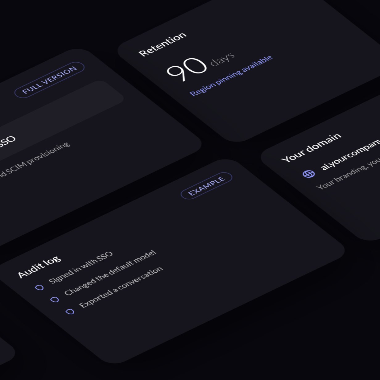 Full-version cards: single sign-on, audit log, and retention settings